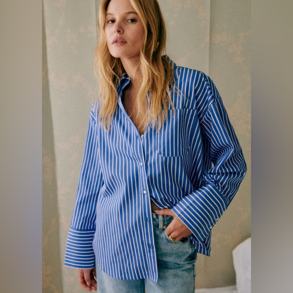 Like New Sézane Bilma Shirt in Blue White Stripes Size 38/6 - Picture 2 of 7
